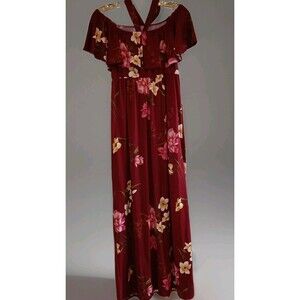 Vintage Dark Fairy Floral Maxi Dress M Burgundy Flowy Indie Cottagecore Forest